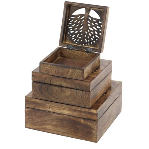 SET 3 CAJAS MADERA TALLADA