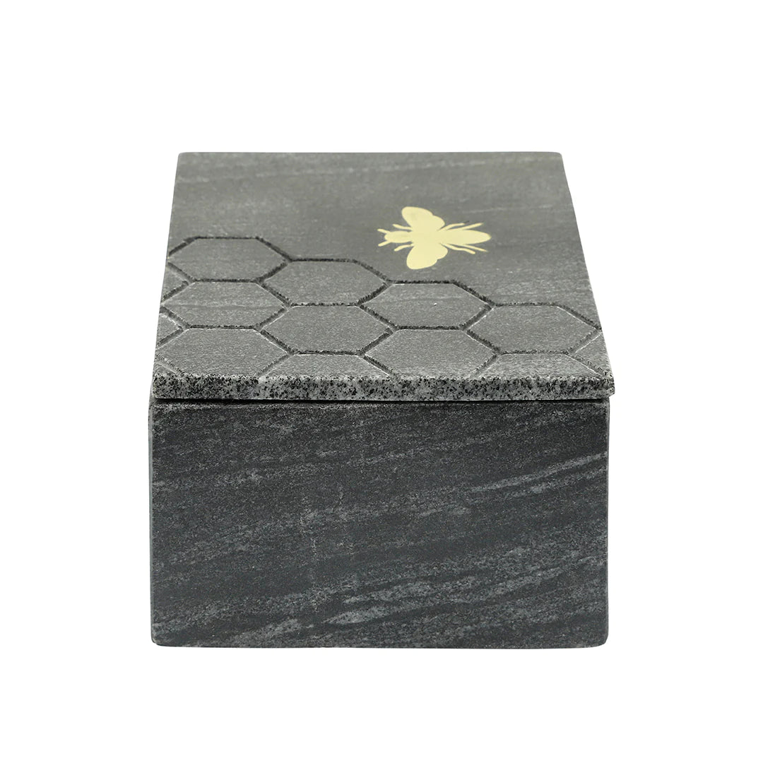 CAJA DECORATIVA DE MÁRMOL COLMENA ACABADO NEGRO