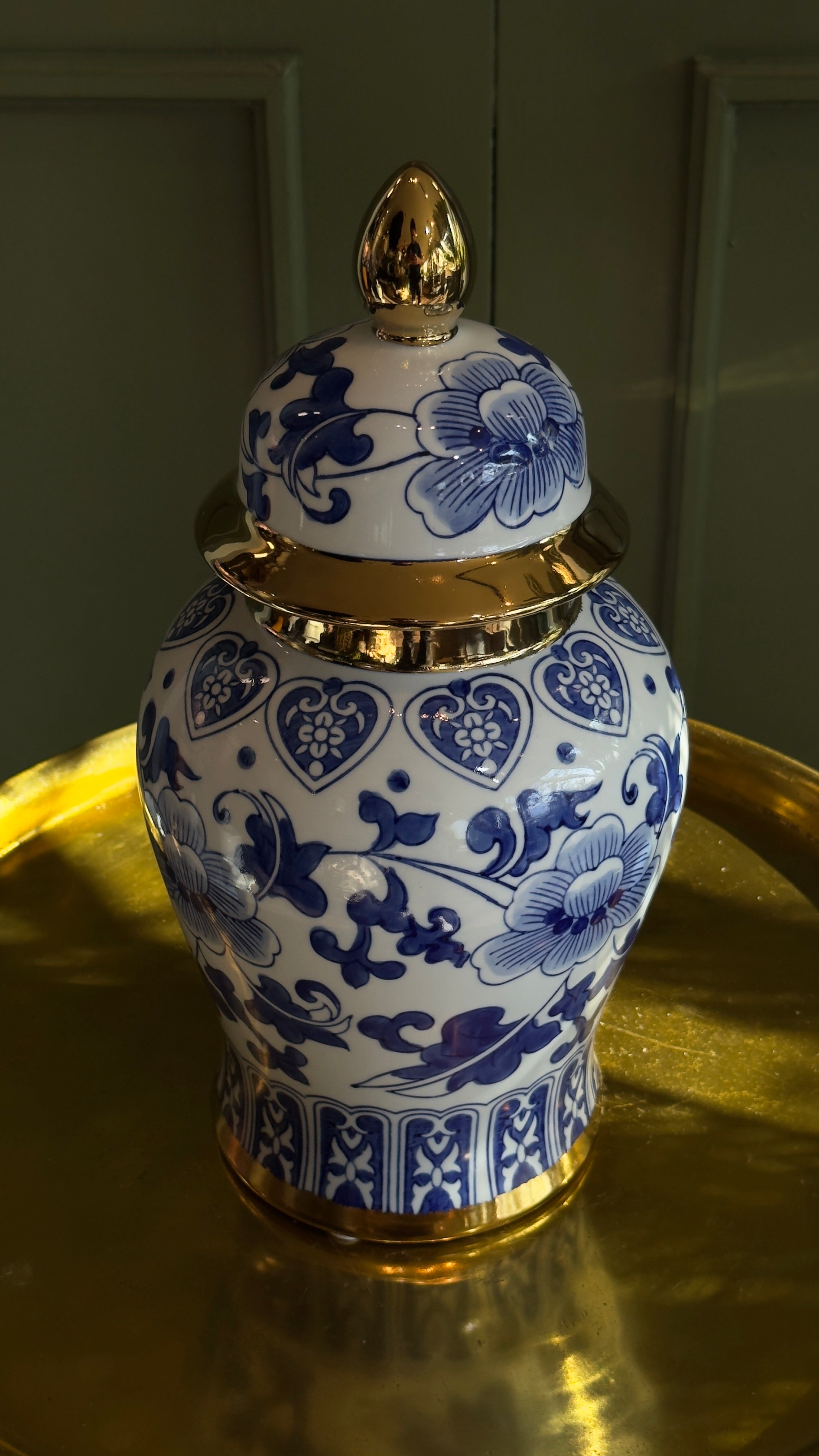 JARRÓN TIBON AZUL, DORADO
