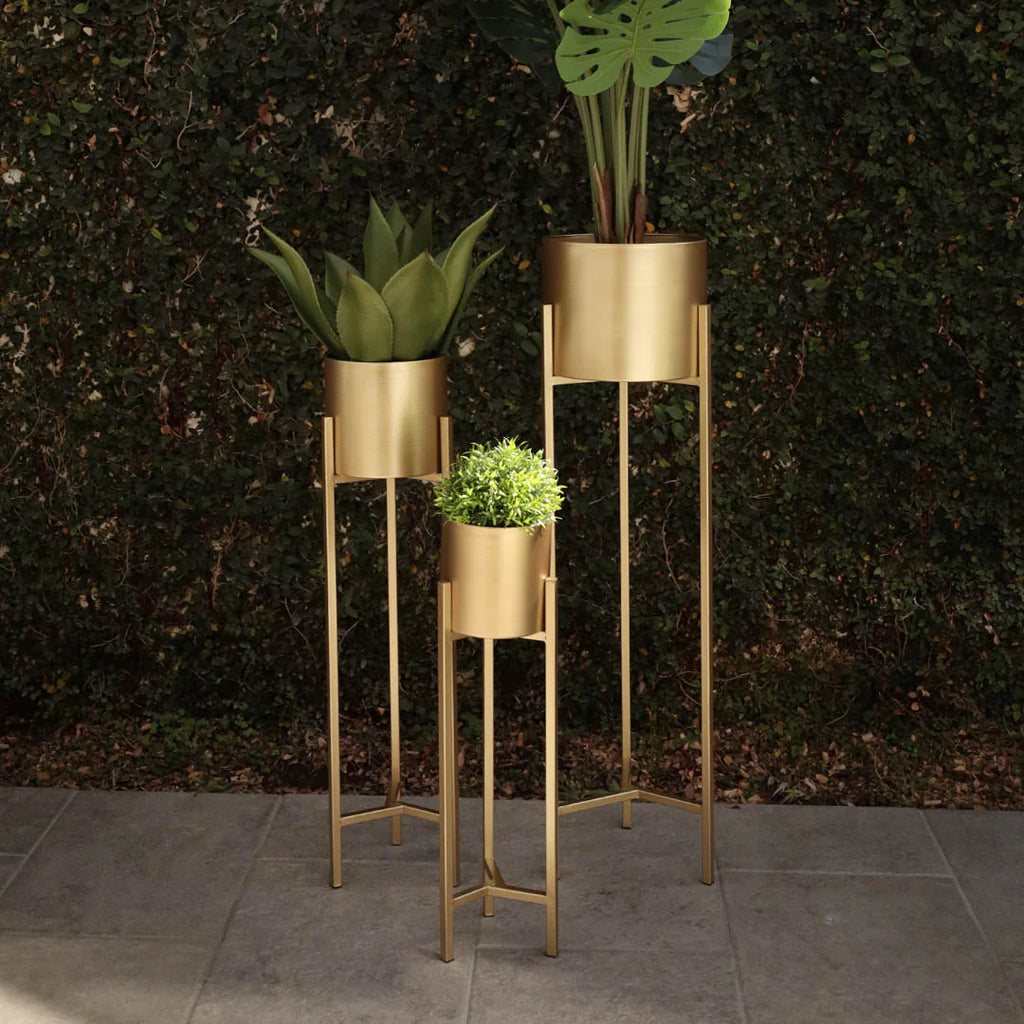 SET 3 MACETAS METALICAS DORADO