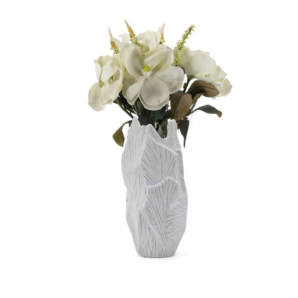 FLORERO GREYS DE RESINA CON TEXTURA EN ACABADO BLANCO